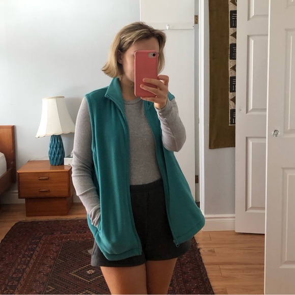 Lands End Teal Oversized Fleece Vest - Picture 1 of 6